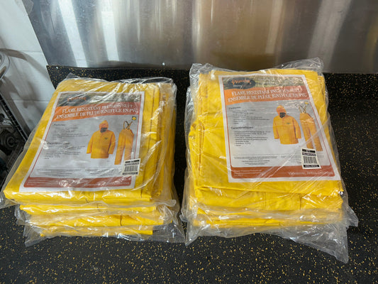 Pioneer 571 Flame-Resistant Waterproof Heavy-Duty PVC Rain Suits (4XL, Yellow) – comes with jacket, hood, pants, suspenders