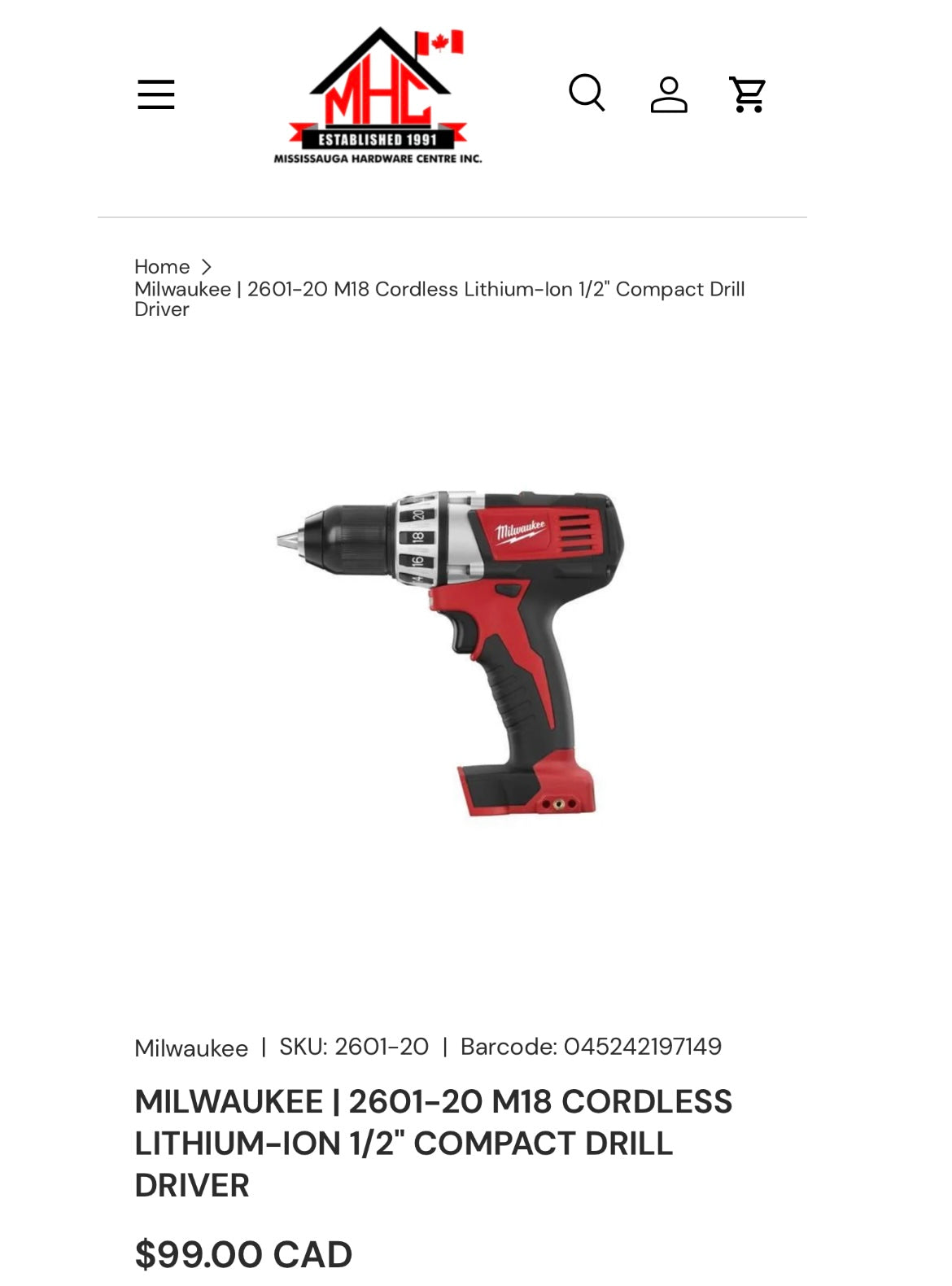 Milwaukee M18 Cordless Lithium-Ion 1/2” (13mm) Compact Driver Drill – Model 2601-20