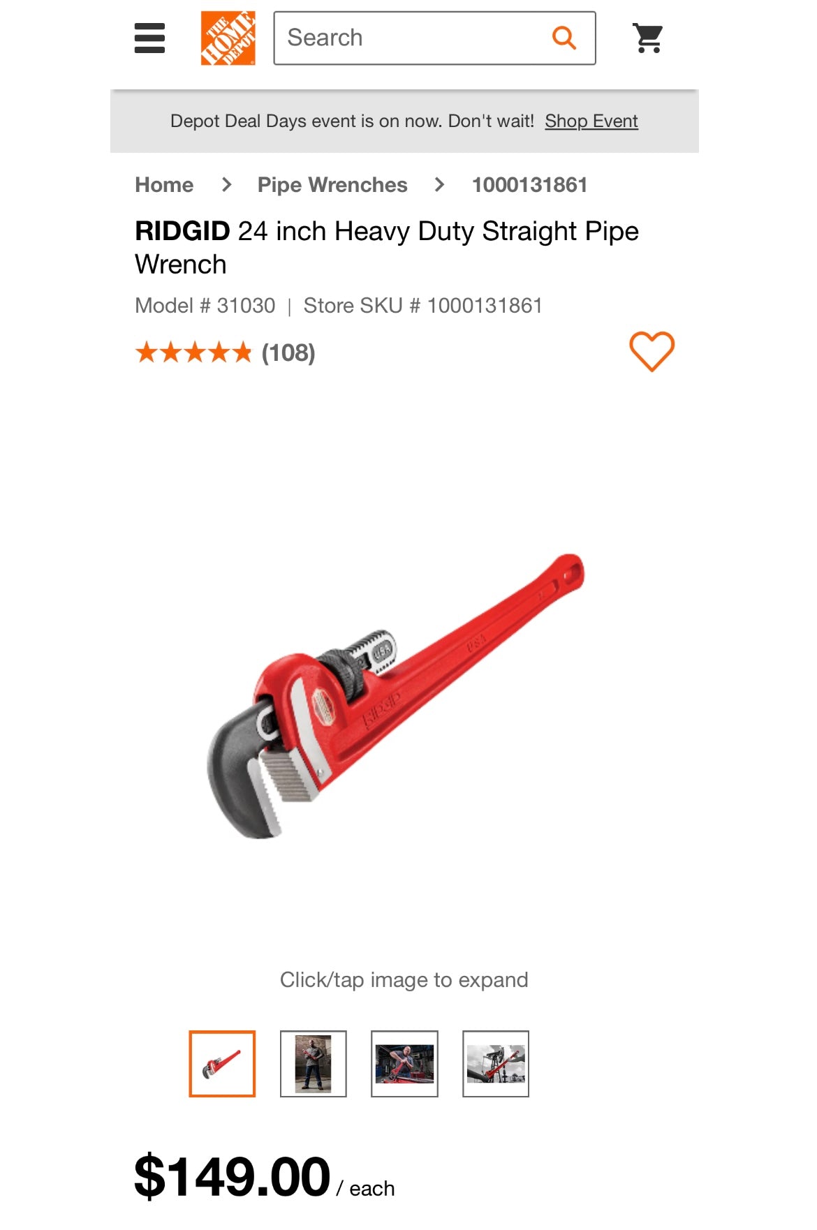 RIDGID 24” Heavy-Duty Steel Straight Pipe Wrench