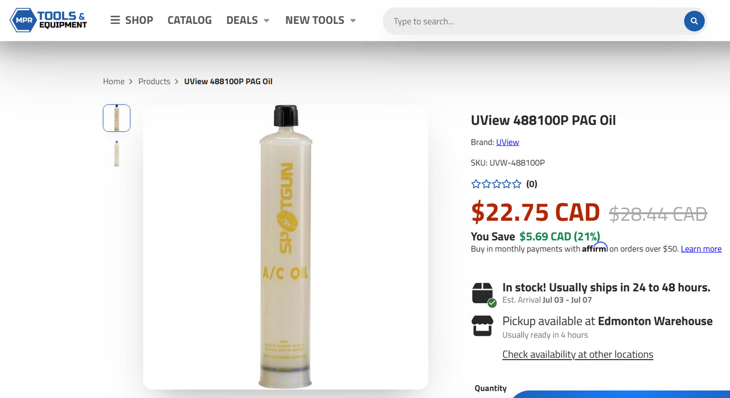 UView Spotgun PAG A/C Oil Cartridge, 8oz (100 Viscosity, 488100P)