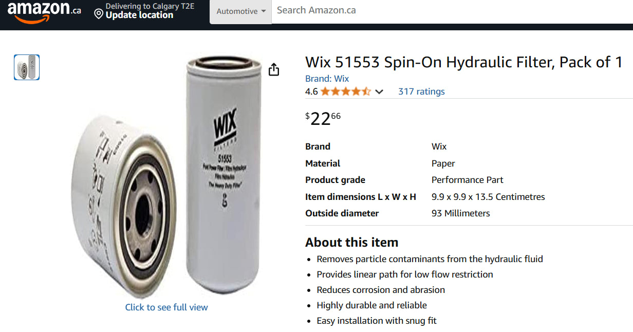 WIX Heavy-Duty Spin-On Hydraulic Filter (51553) – BRAND NEW