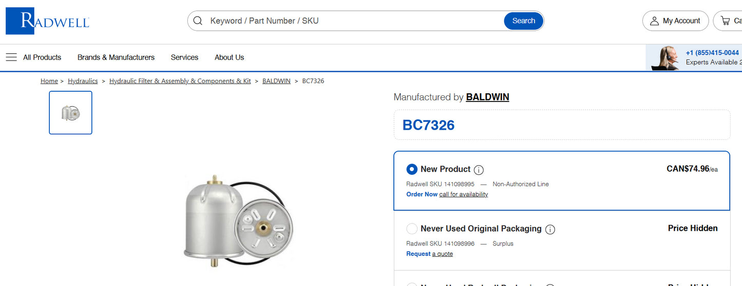 Baldwin Centrifugal Lube Spinner Elements Filter (BC7326)