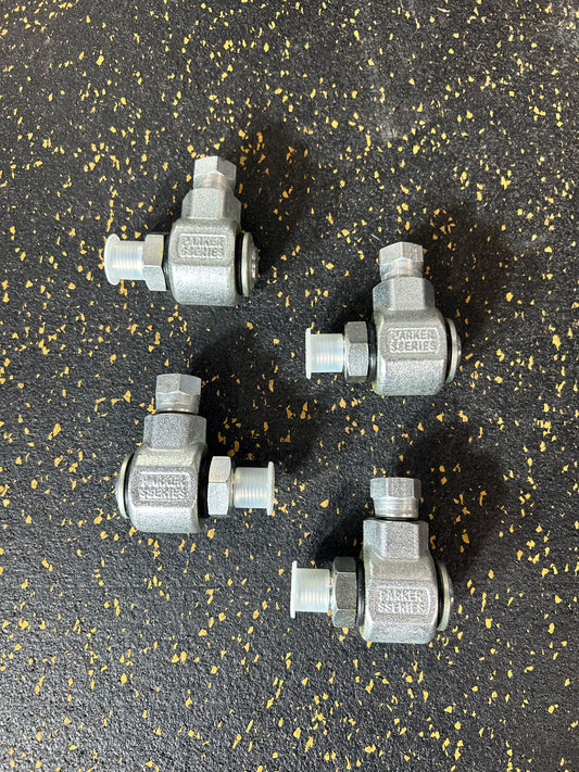 Parker S Series – Steel Hydraulic 90-Degree Elbow/Pipe Swivel Fitting (S2107-4-4, 1/4" Female NPTM Inlet, 1/4" Male NPTF Outlet)