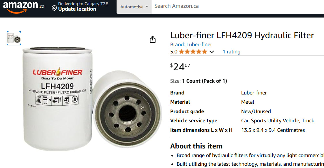 Luberfiner Spin-On Hydraulic Filter (LFH4209) – BRAND NEW