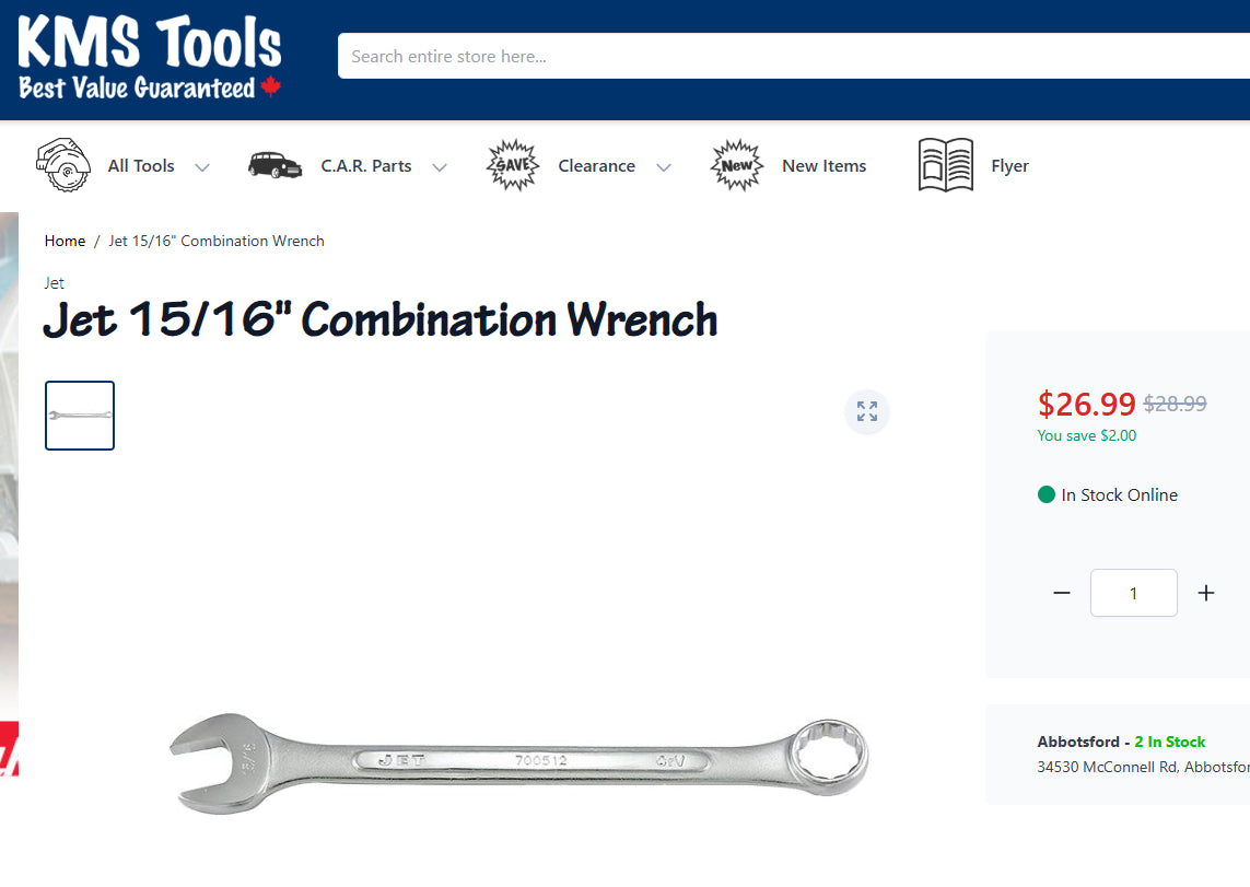 Westward 15/16” Combination Wrench (CW209, Chrome Vanadium)
