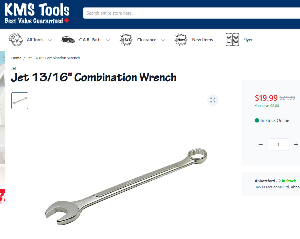 13/16” Combination Wrench (Chrome Vanadium)