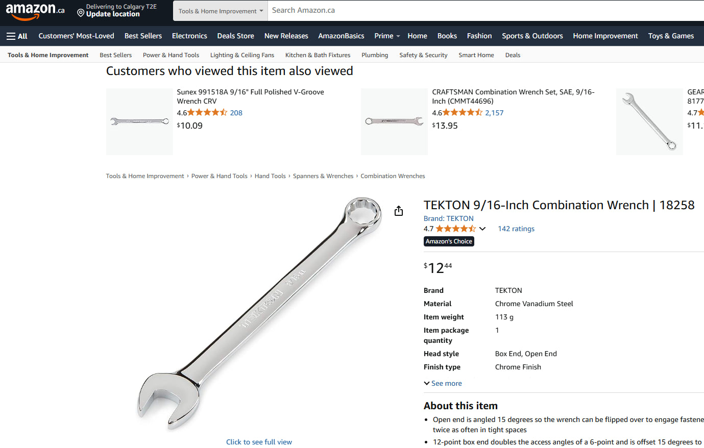 Westward 9/16” SAE Combination Wrench (CW203, Chrome Vanadium)