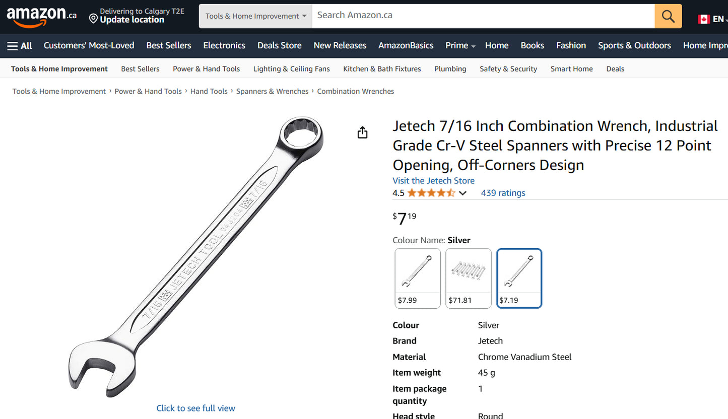 7/16” Combination Wrench (Chrome Vanadium)