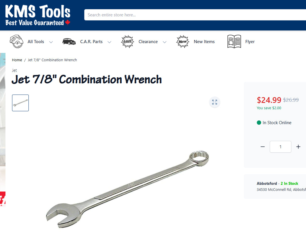 7/8” Combination Wrench (Chrome Vanadium)