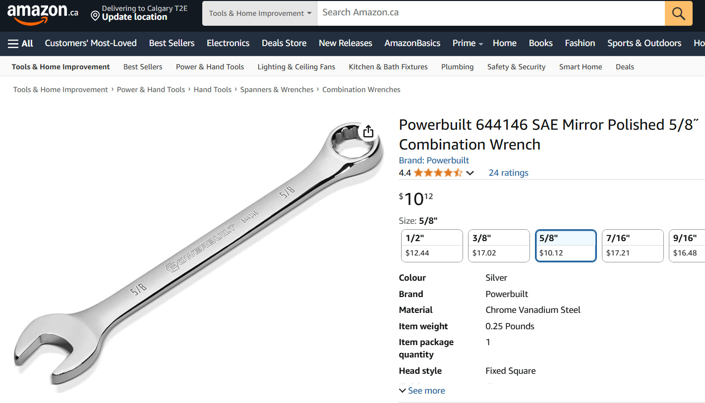 5/8” Combination Wrench (Chrome Vanadium)