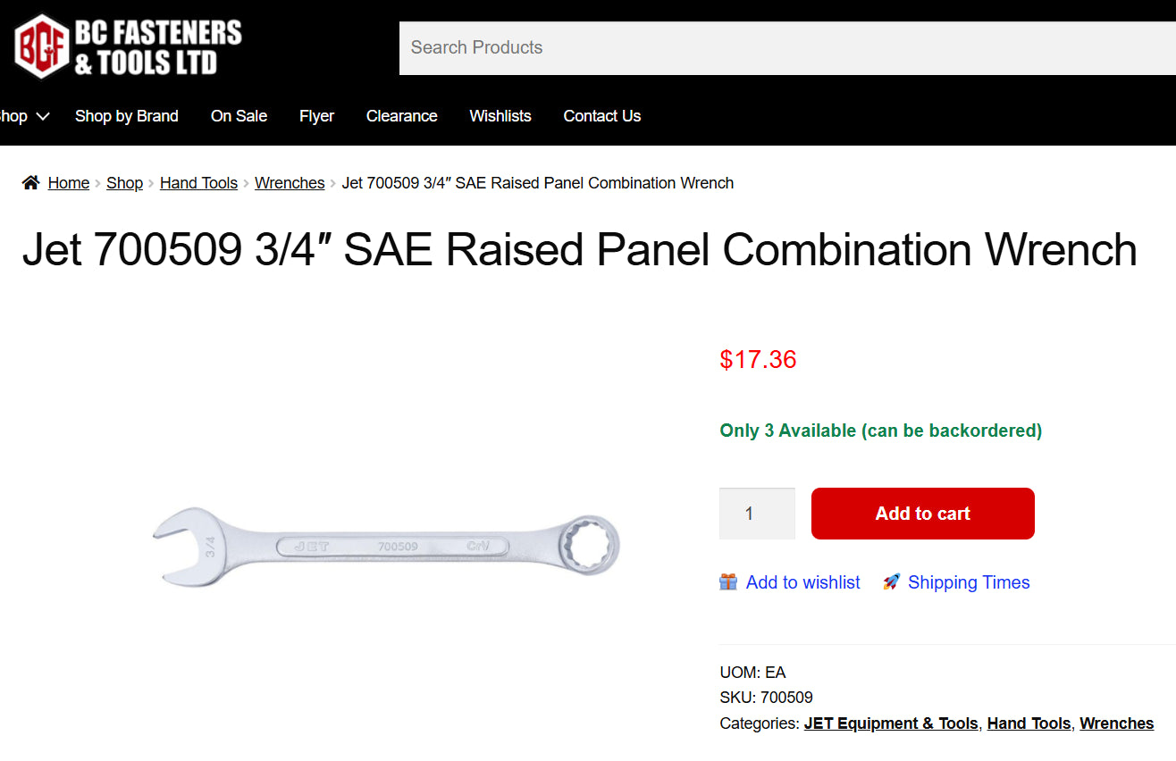 Westward 3/4” Combination Wrench (CR24, Drop Forged Steel)