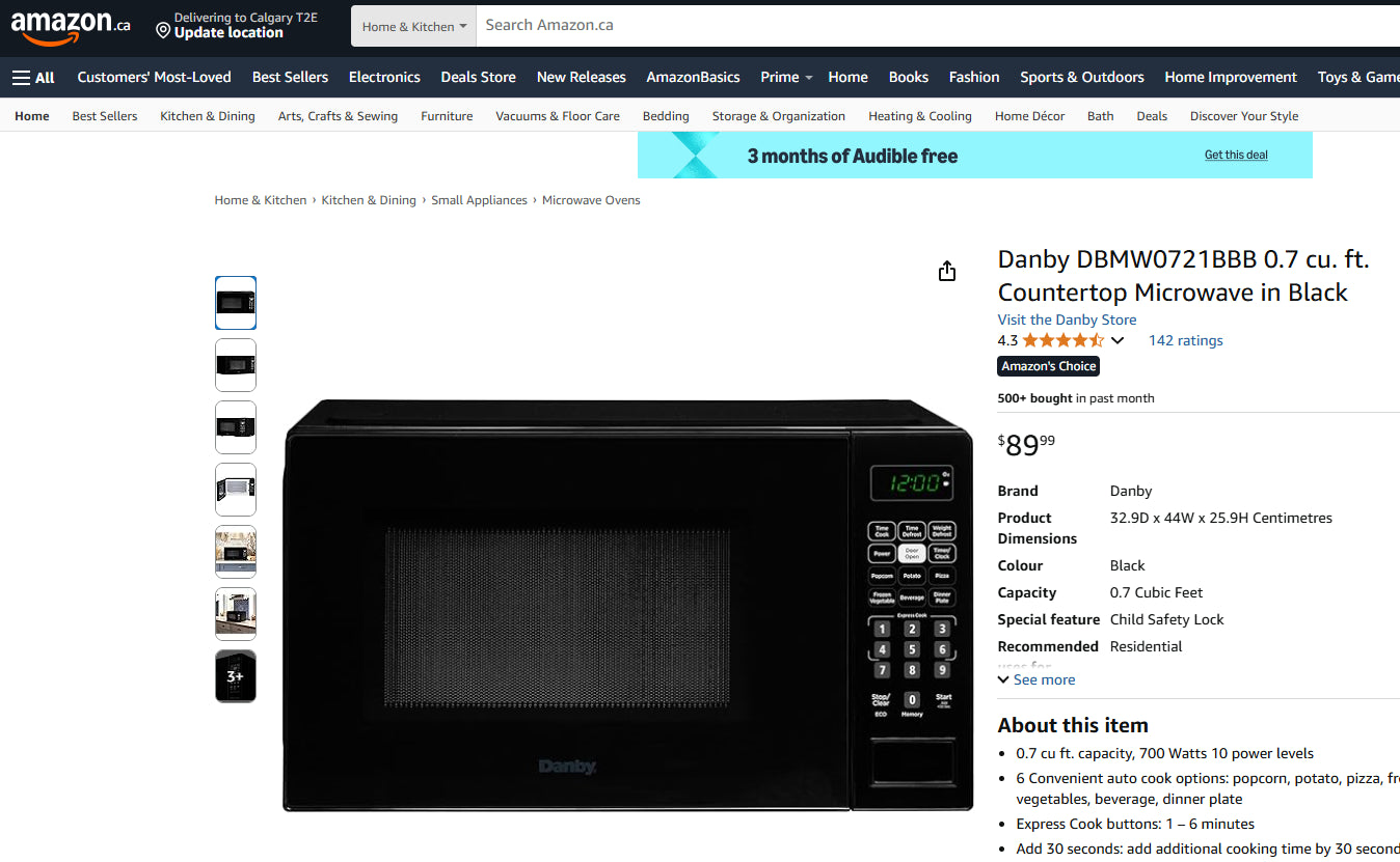 Danby Countertop Microwave (0.7 cubic ft capacity, Model DMW7700BLDB)