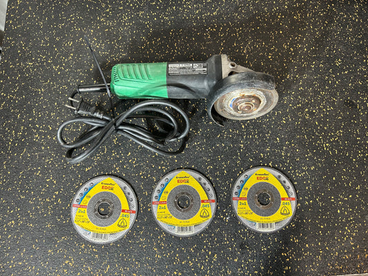 Metabo HPT (G12SR4) 4-1/2” 6.2 Amp Disc/Angle Grinder (w/ Guard, Case, & 3 NEW Klingspor Kronenflex EDGE 4-1/2” Cut-Off Wheels)