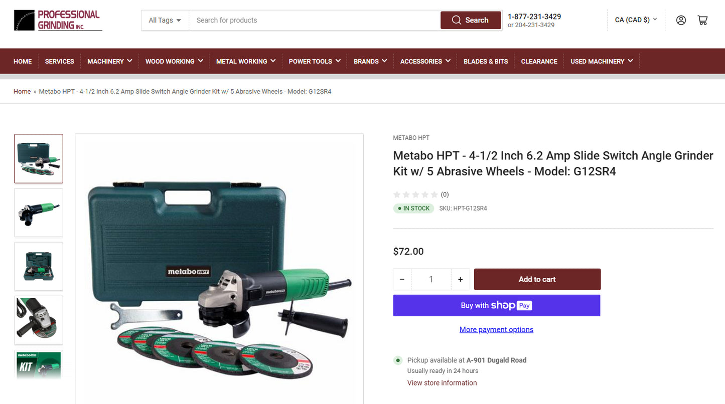 Metabo HPT (G12SR4) 4-1/2” 6.2 Amp Disc/Angle Grinder (w/ Guard, Case, & 3 NEW Klingspor Kronenflex EDGE 4-1/2” Cut-Off Wheels)