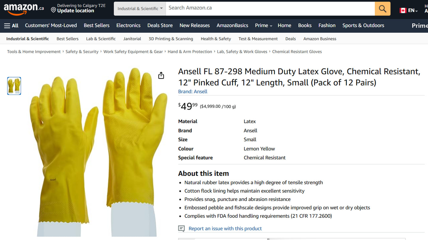 Ansell AlphaTec 87-298 Medium-Duty Latex Gloves (Chemical Resistant, Size 7/Small) – 38 PAIRS AVAILABLE, BRAND NEW