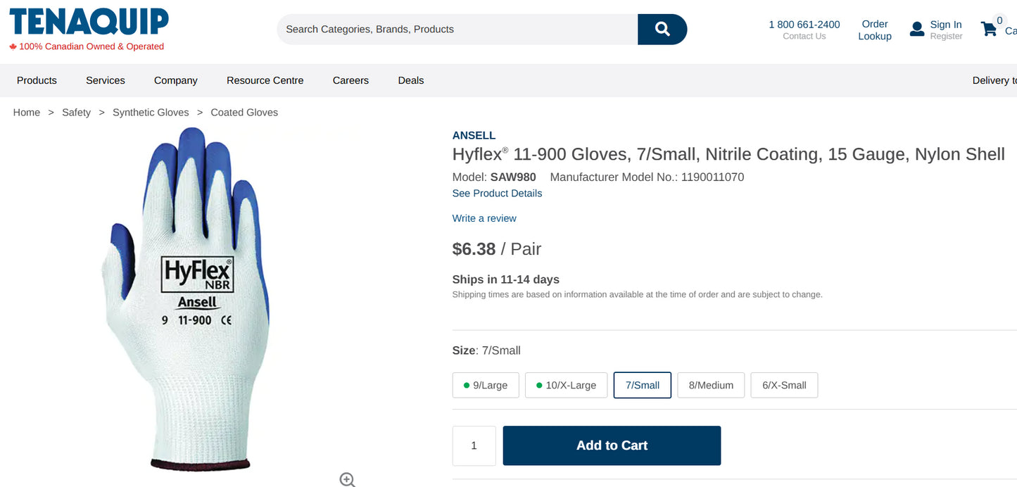 Ansell HyFlex 11-900 Gloves (Abrasion Resistant, Size 7/Small) - 45 PAIRS AVAILABLE, BRAND NEW