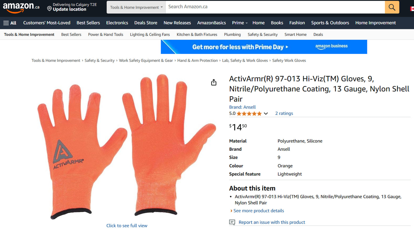 Ansell ActivArmR 97-013 Hi-vis Gloves (Size 7/X-Small)