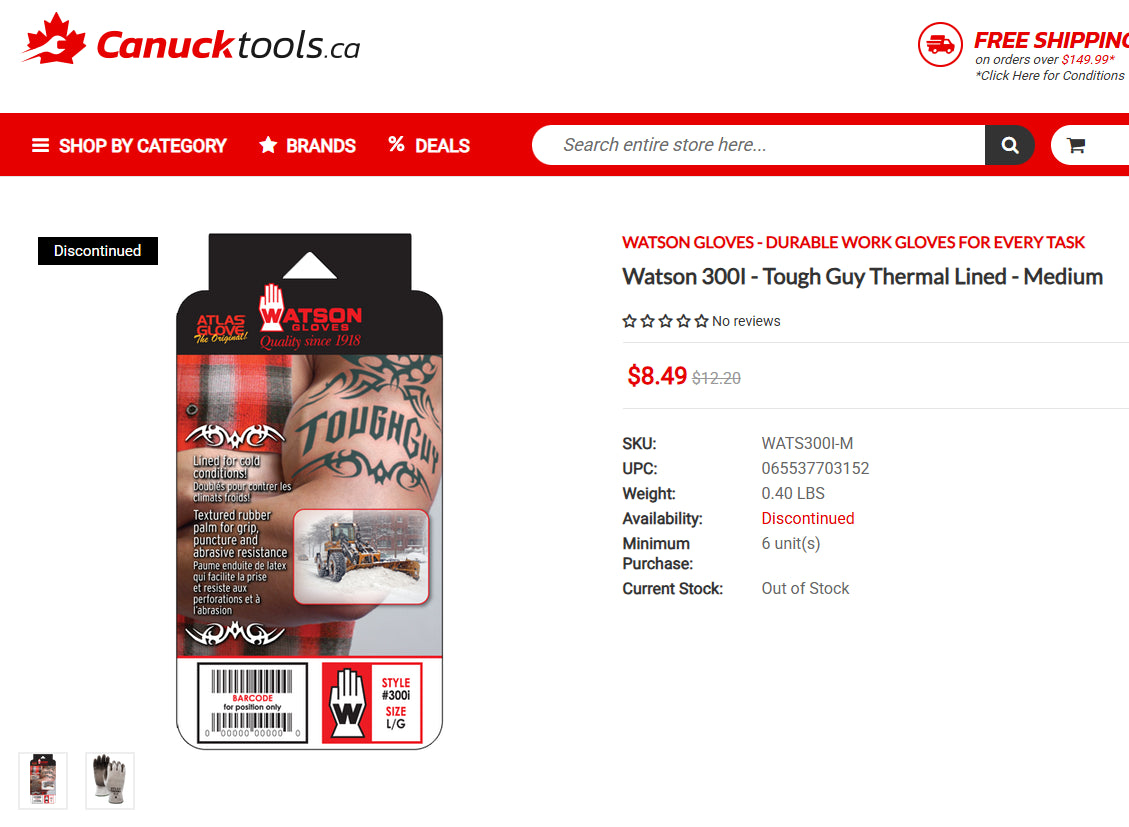 Watson Gloves 300i Tough Guy (Size Medium)