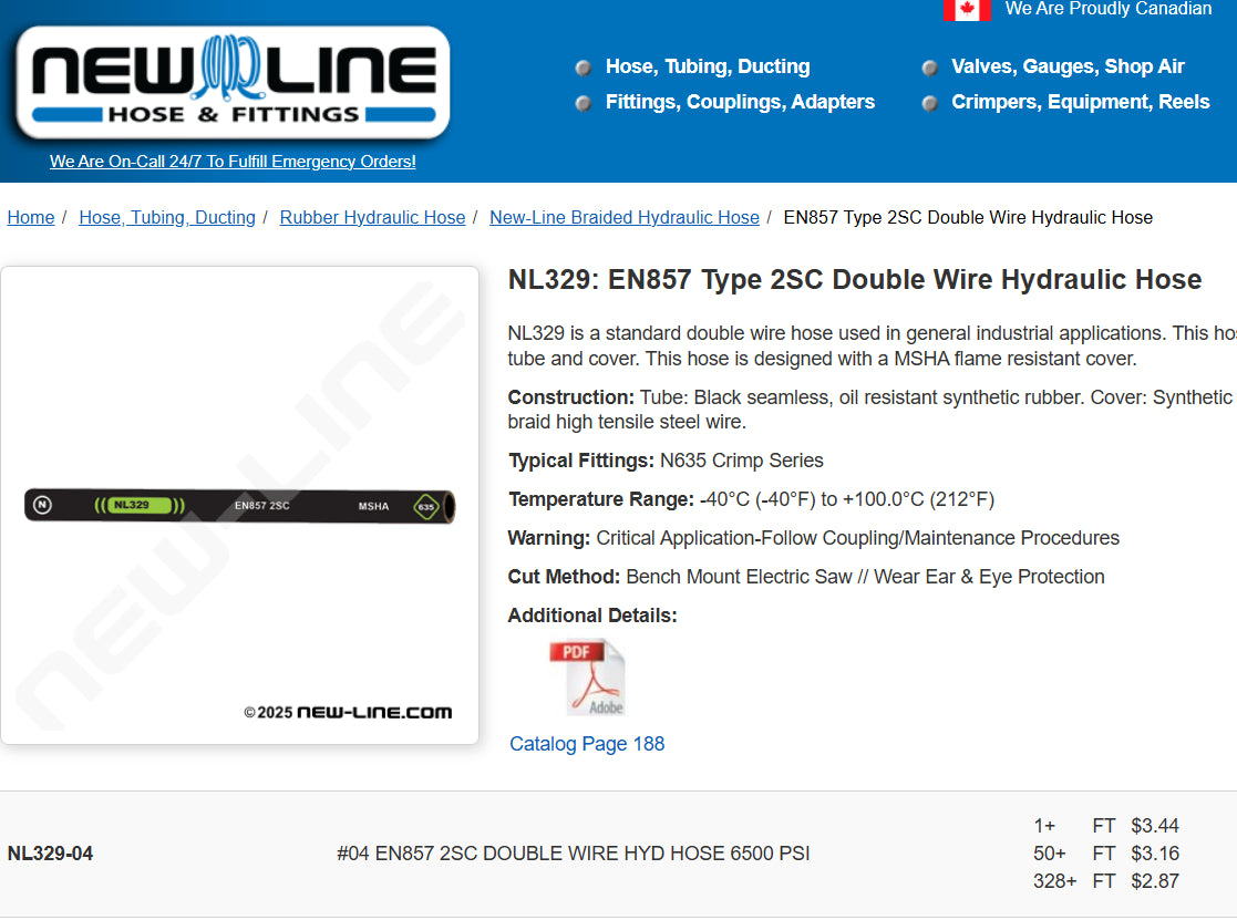 10-Foot 1/4” Diameter Hydraulic Hose (6500 PSI Working Pressure, Flame Resistant) – BRAND NEW, needs fittings