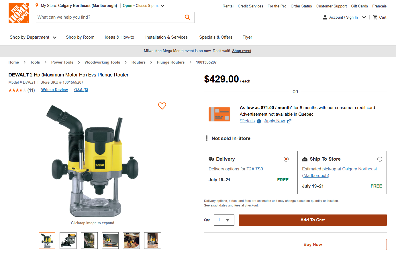 DEWALT DW621 2 HP EVS Plunge Router (120V Corded 10-Amp)