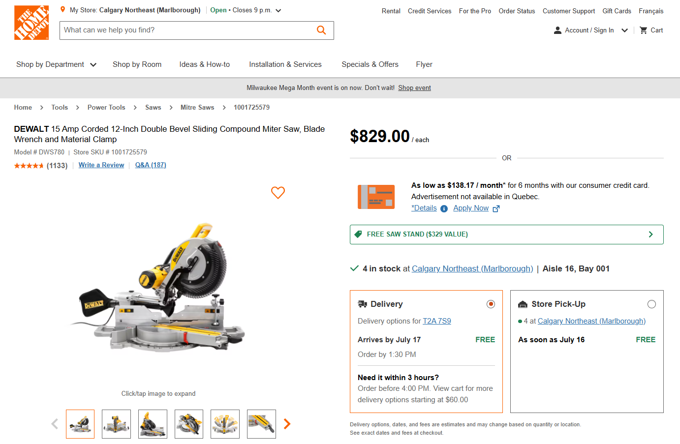 DEWALT DW718 12” Double Bevel Sliding Compound Miter Saw (120V Corded 15-Amp) – COMES WITH 3 BLADES
