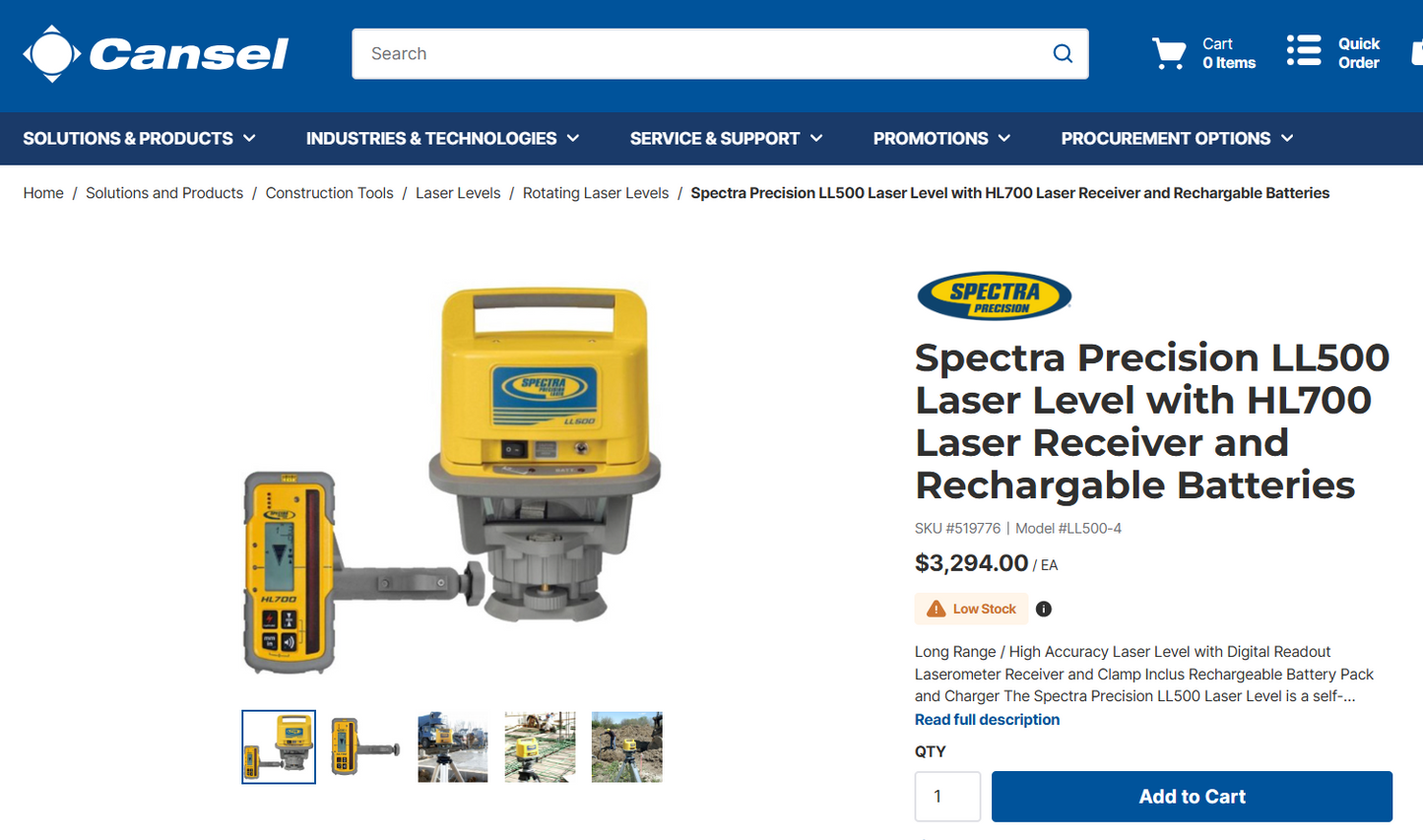 Spectra Precision LL500 Laser Level w/ HL700 Laser Receiver, Tripod, & Telescopic Rod
