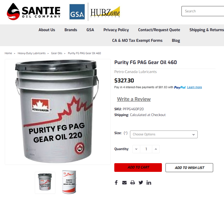 Petro-Canada Purity FG PAG Gear Oil 460 (20L)