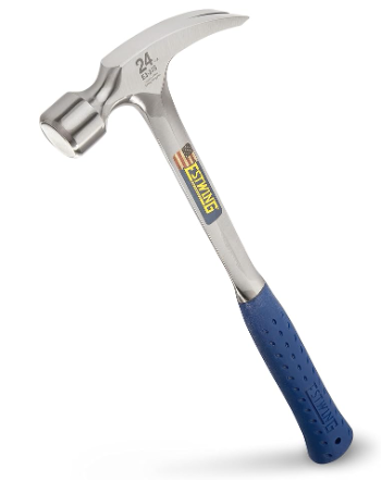 Estwing 24oz Smooth-Faced Framing Hammer (Long Handle, Straight Rip Claw, Shock Reduction Grip) – Model E3-24S