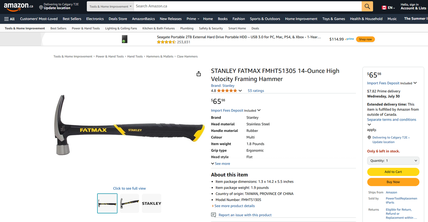 STANLEY FATMAX 14oz High Velocity Framing Hammer