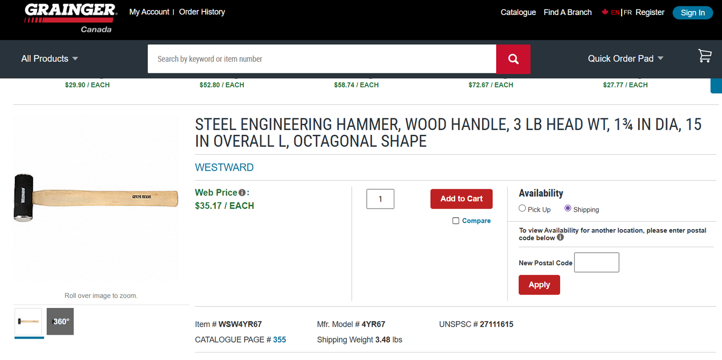 3 lb Sledgehammer with Wood Handle (15.5” Total Length)