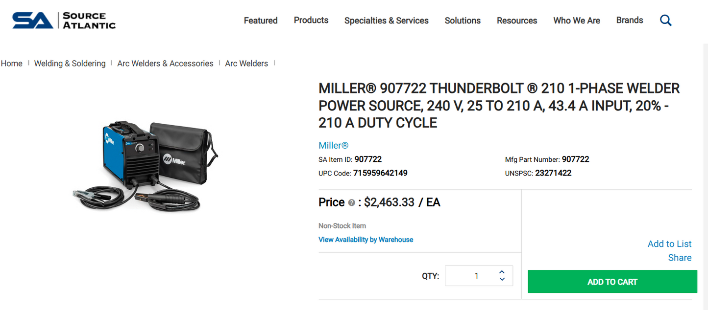 Miller Thunderbolt Constant Current AC/DC Arc Welding Power Source