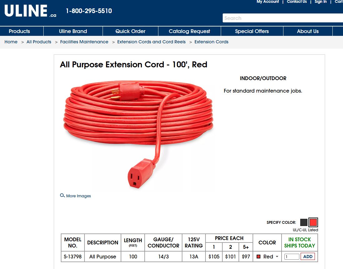100-Foot Outdoor Extension Cord (3-Prong, 14 AWG, Water-Resistant)