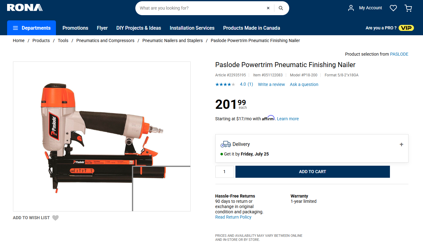 Paslode F18-200 18-Gauge Pneumatic Brad Nailer (comes with hard carrying case and 2 hex keys!)