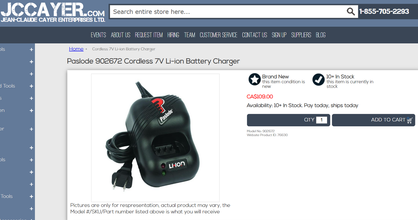 Paslode 902672 (7V Lithium-Ion 2-Amp Battery Charger)