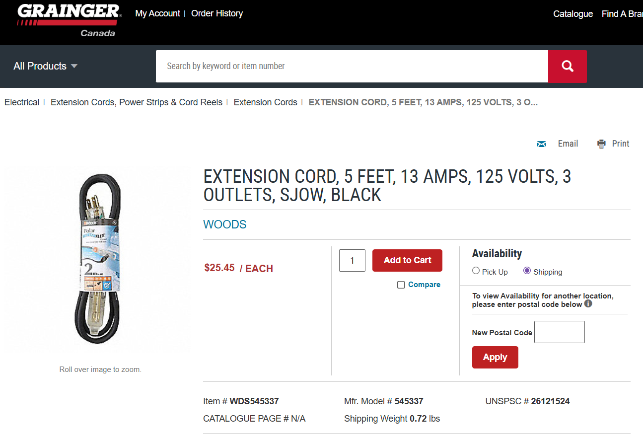 5-Foot Triple Outlet Extension Cord (3-Prong, 16 AWG)