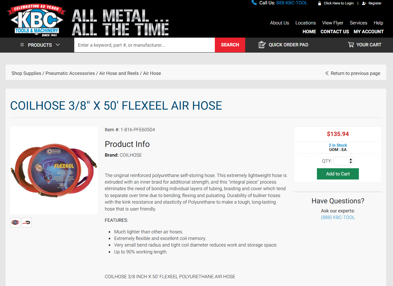50-Foot Flexeel 3/8” Diameter Polyurethane Air Hose with Male/Female Fittings (200 PSI Working Pressure) – DURABLE