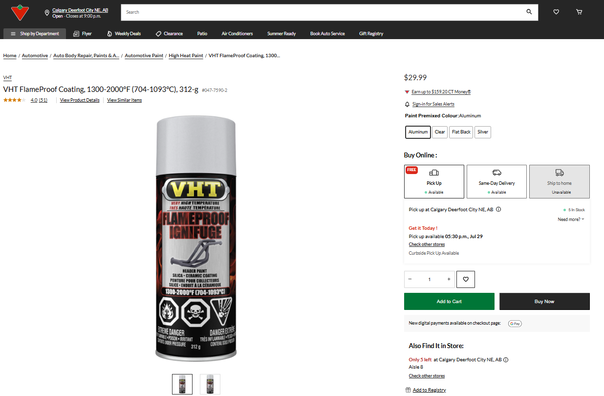 VHT Very High Temperature Flameproof Header Paint (Aluminum Colour, 312g)
