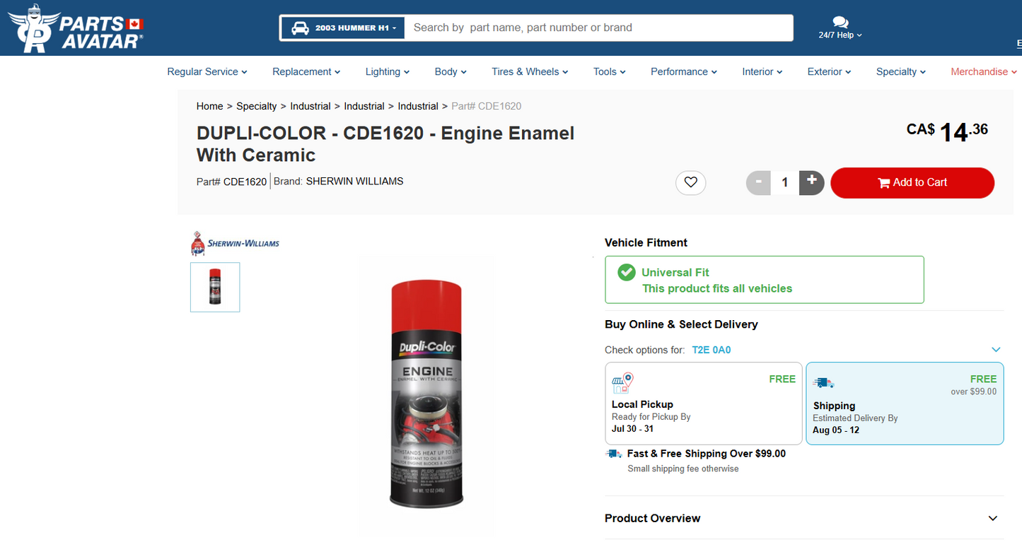 Sherwin Williams Dupli-Color Engine Enamel with Ceramic CDE1620 (Chevrolet/Chrysler Orange, 340g)