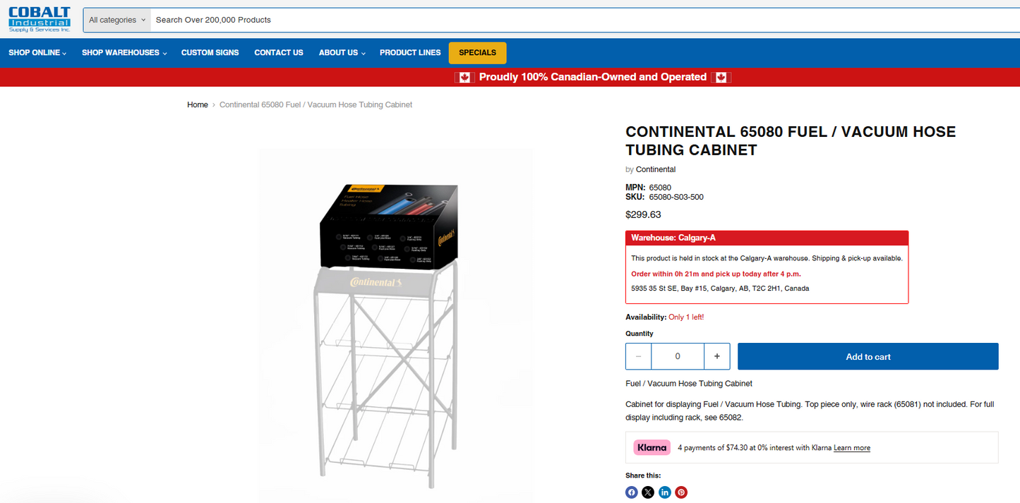 Continental Elite Hose Merchandiser (Fuel/Heater Hose Tubing Cabinet, Model 65080) – comes with some tubing!