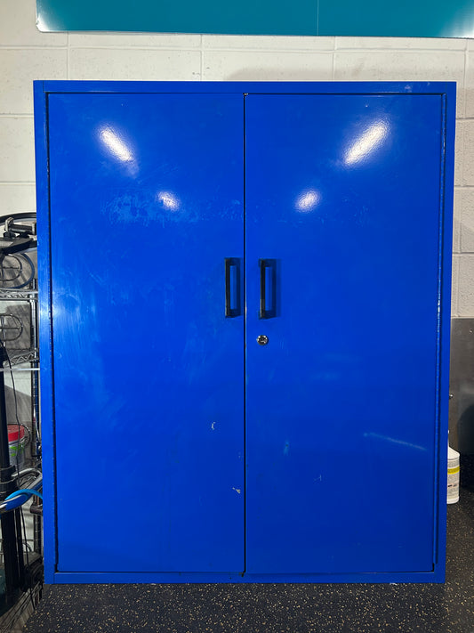 Wall Mounted Metal Storage Cabinet (Blue, 5 Adjustable Shelves, 32”W x 13.75”D x 39”H)