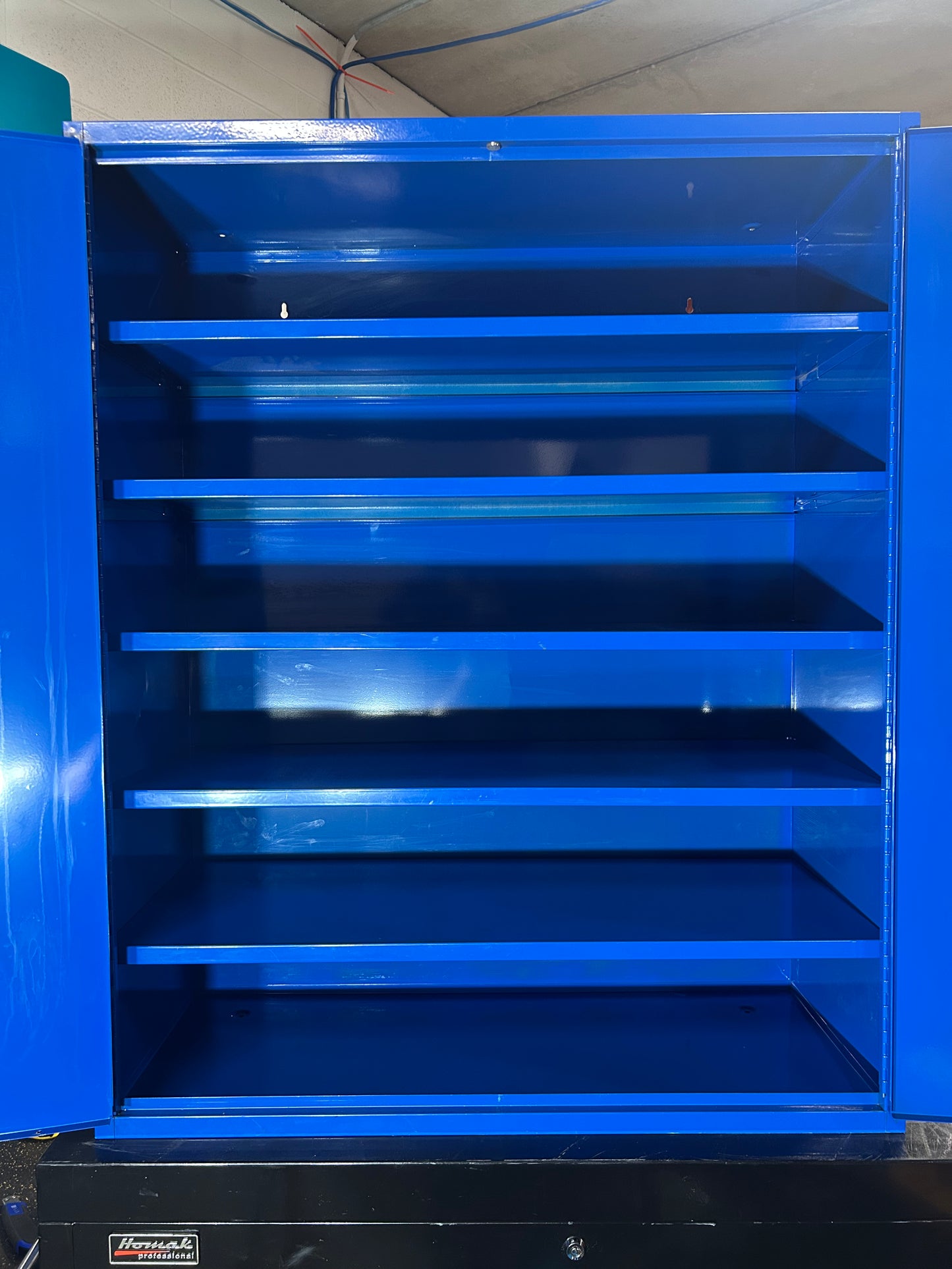 Wall Mounted Metal Storage Cabinet (Blue, 5 Adjustable Shelves, 32”W x 13.75”D x 39”H)