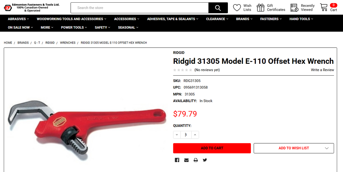 RIDGID E-110 Offset Hex Wrench/Spud Wrench