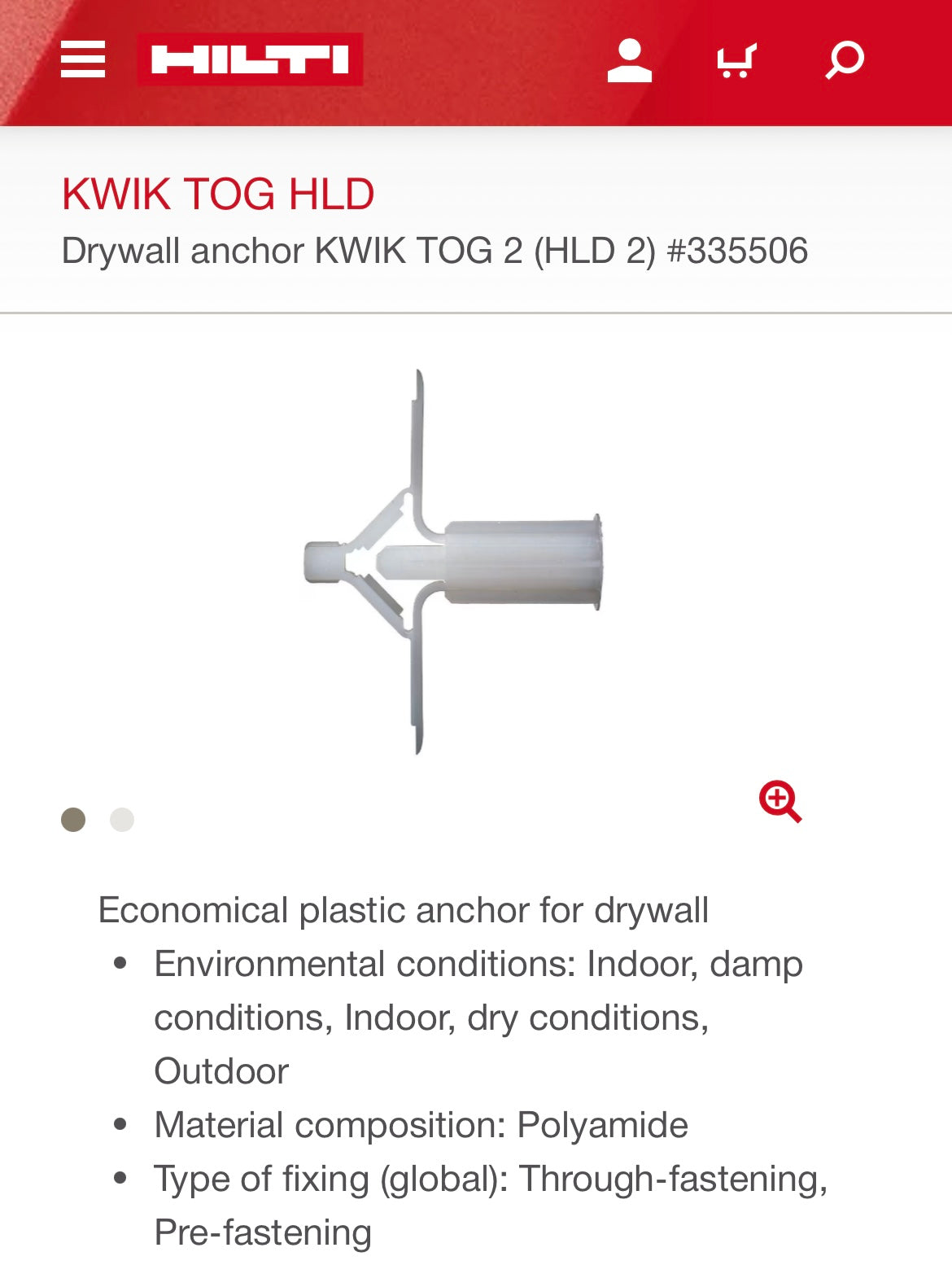 Hilti Kwik Tog HLD2 Drywall Anchors (100-piece set)