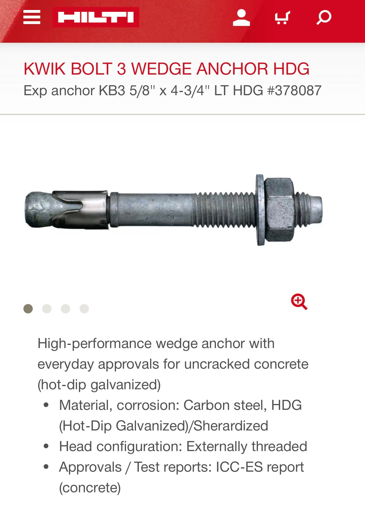 Hilti Kwik-Bolt (5/8” x 4-1/2”, 25-piece set)