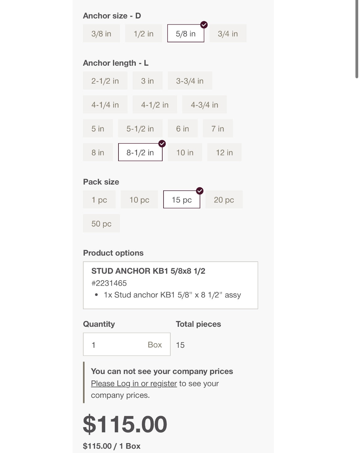 Hilti Kwik-Bolt (5/8 ” x 8-1/2”, 3 pieces only)