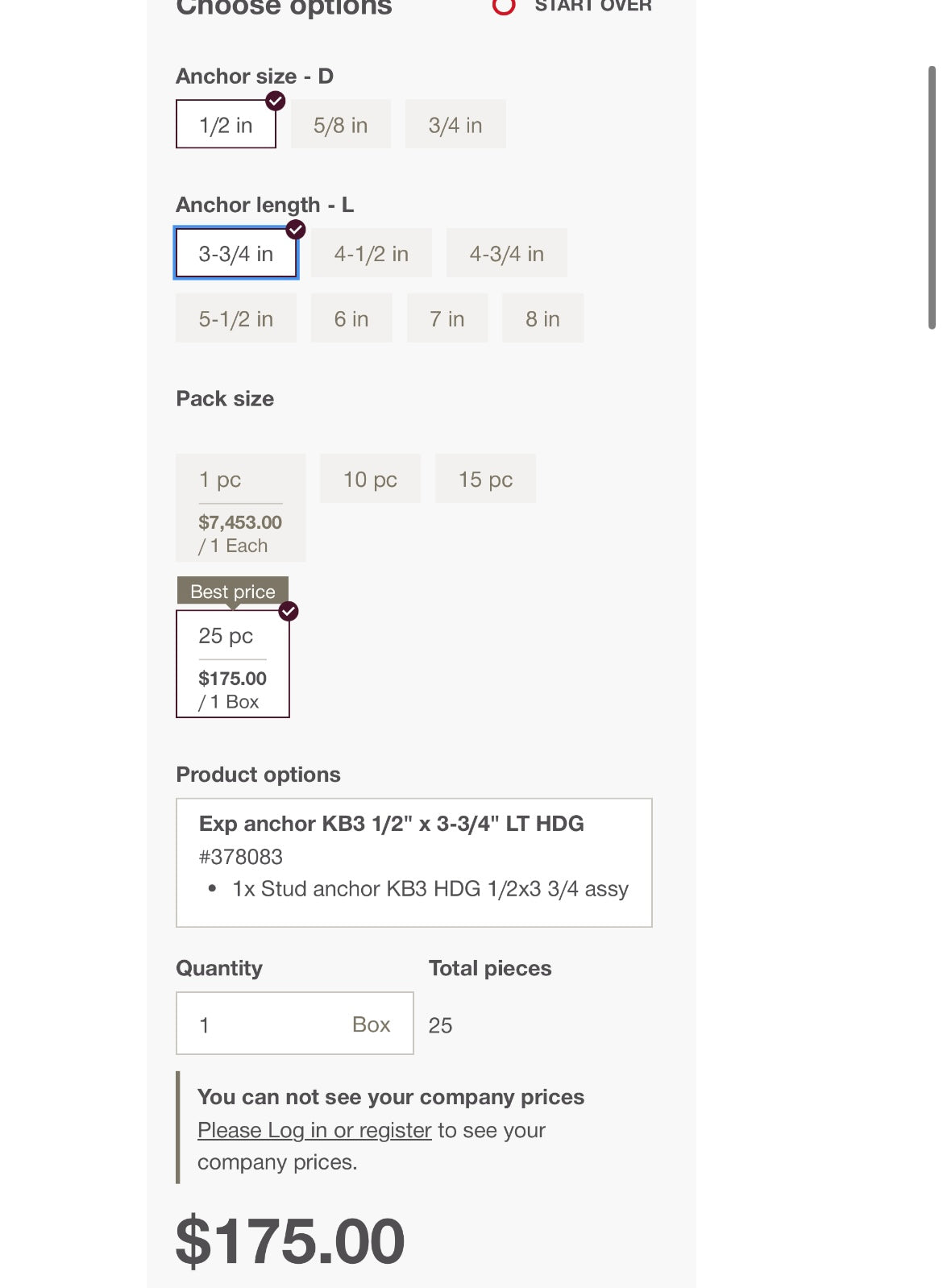 Hilti Kwik-Bolt (1/2” x 3-3/4”, 50-piece set)