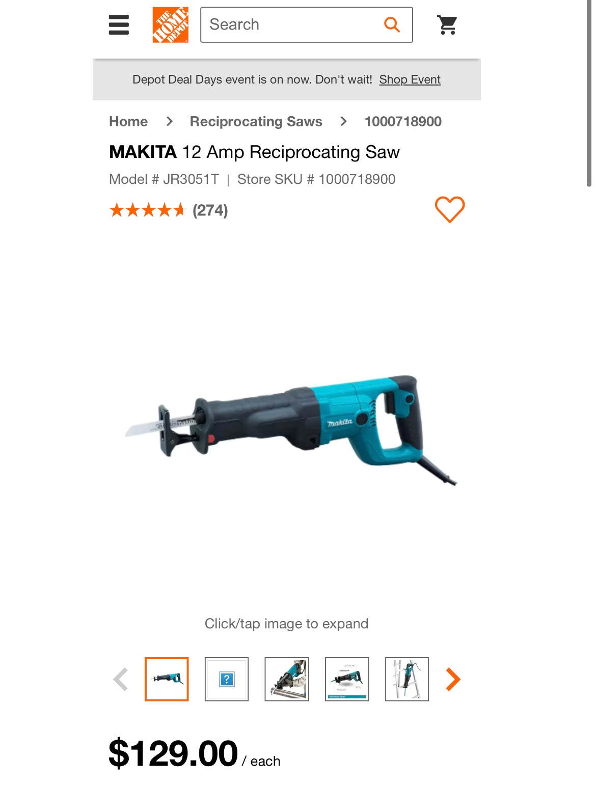 Makita 12-Amp Reciprocating Saw (Sawzall) - Model JR3051T w/ New Milwaukee Multi-Material Wrecker Blade