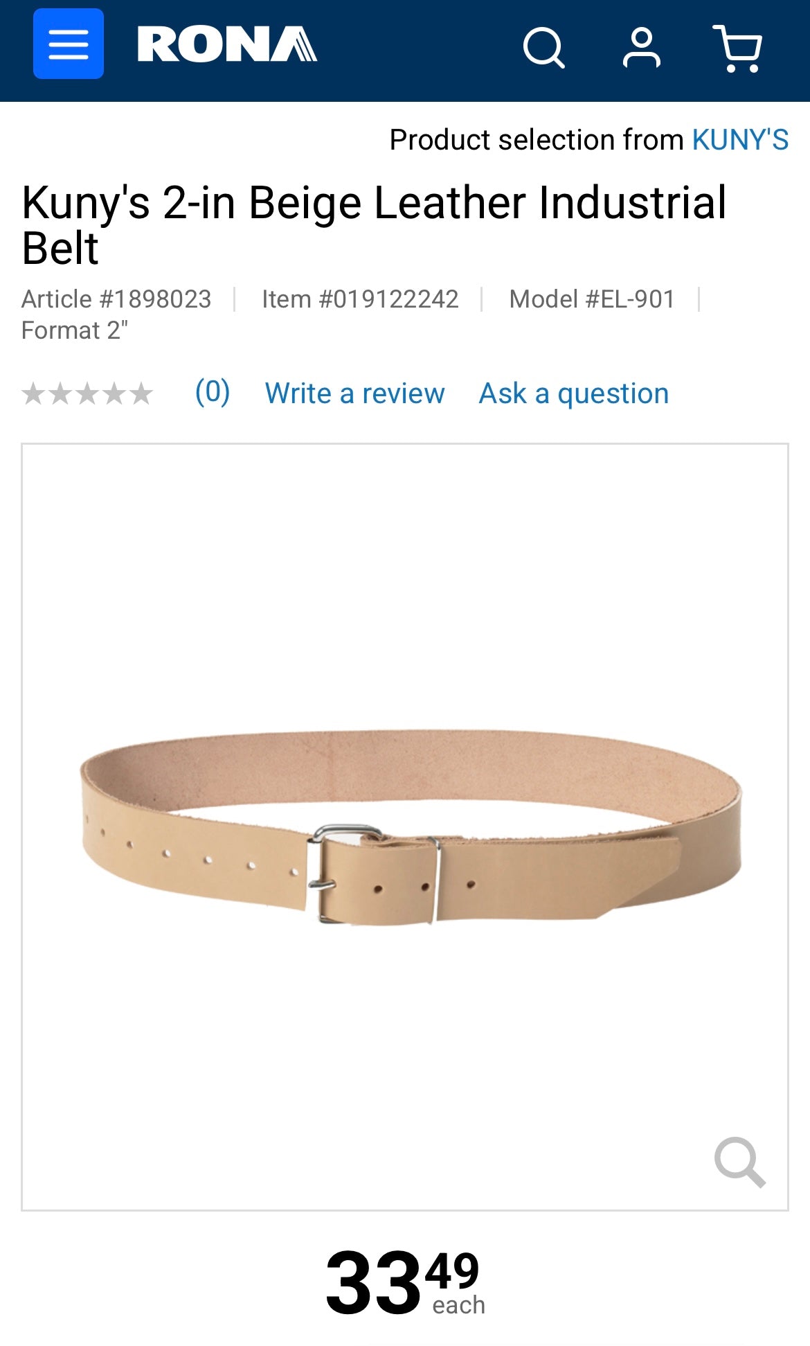 Kuny’s 2” Beige Leather Work Belt