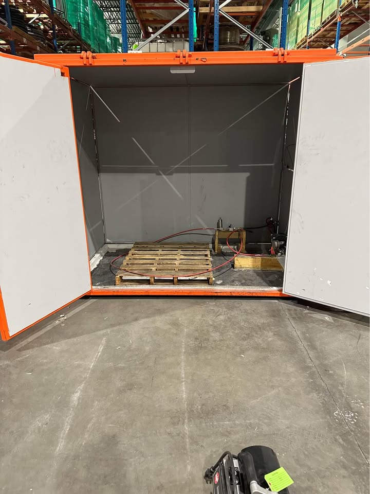 Custom 100” x 64” x 86” High-Pressure Blast Chamber with Haskel ASF-150 Pump, 20,000 PSI