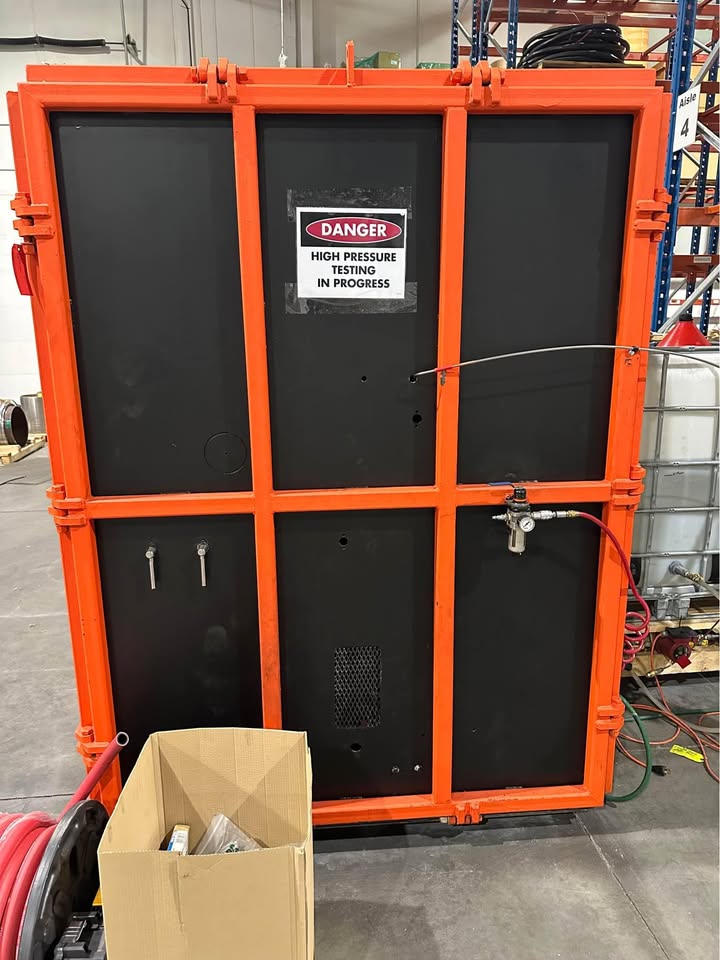 Custom 100” x 64” x 86” High-Pressure Blast Chamber with Haskel ASF-150 Pump, 20,000 PSI